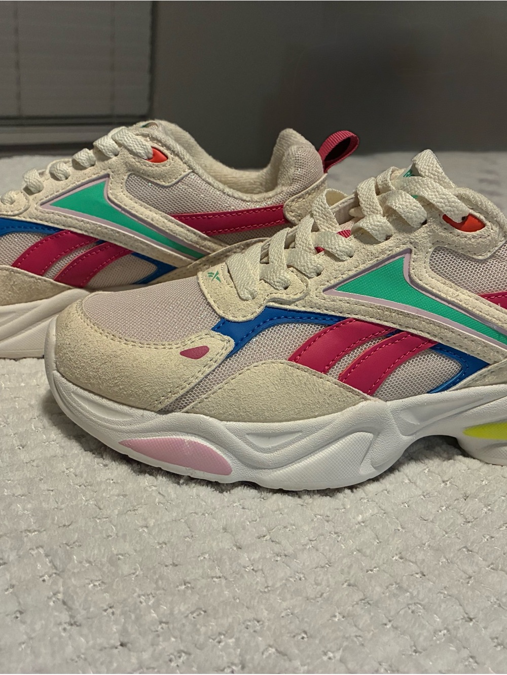 Reebok Kids Cream Sneakers with Pink, Teal & Blue Accents